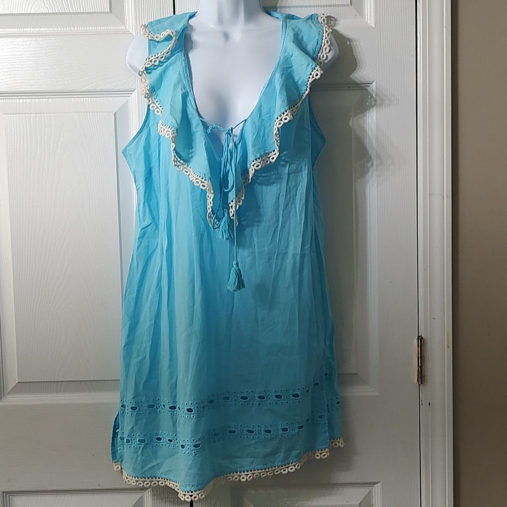 Mud Pie aqua blue eyelet beach coverup  cruise ocean Sz M